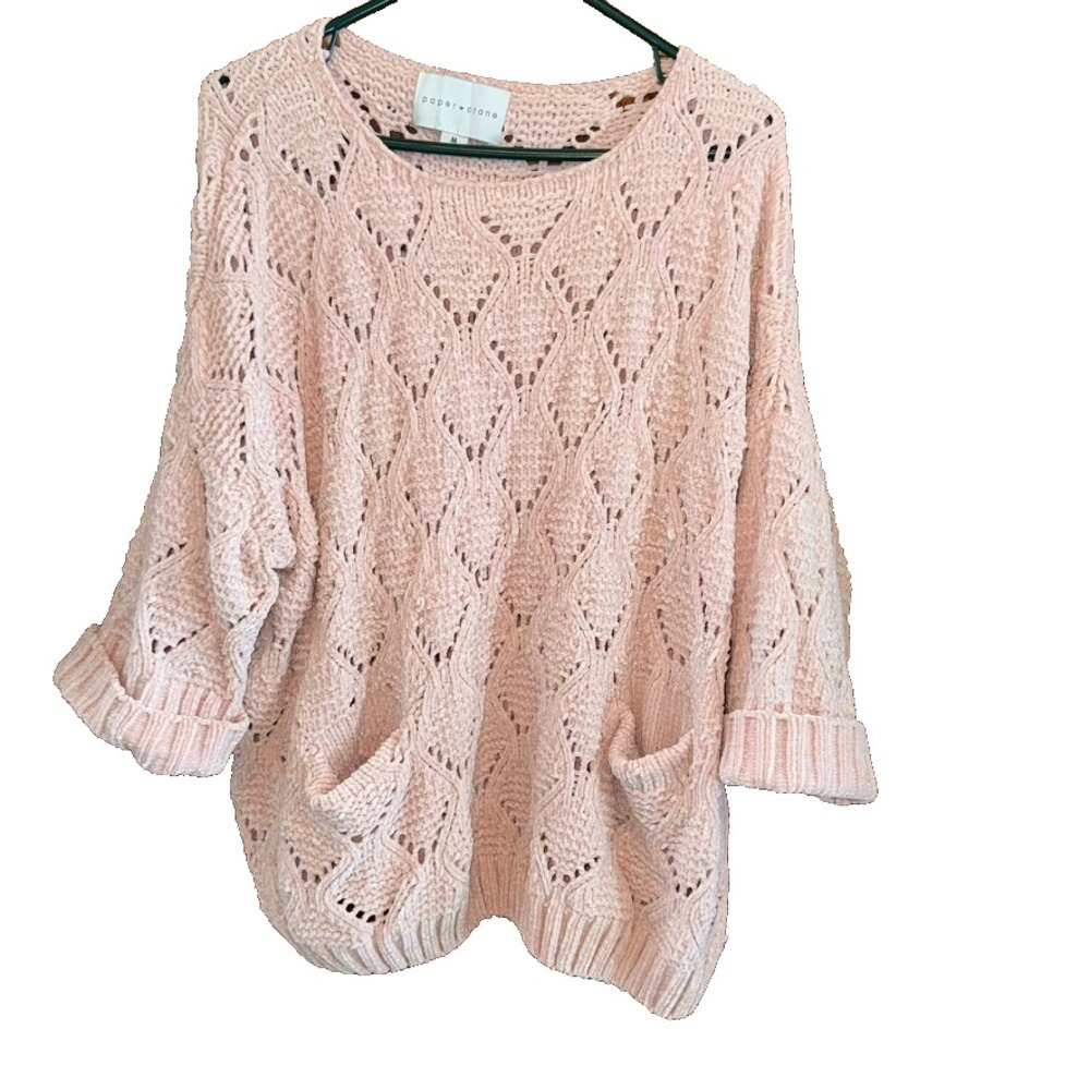 Pink Open Knit Sweater M Soft Girl Cozy Oversized Cottagecore balletcore boho